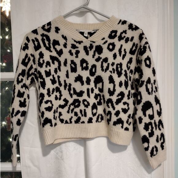 Self Esteem Medium Leopard Print Cropped Sweater Black Cream Y2K Animal Chic - Picture 1 of 7